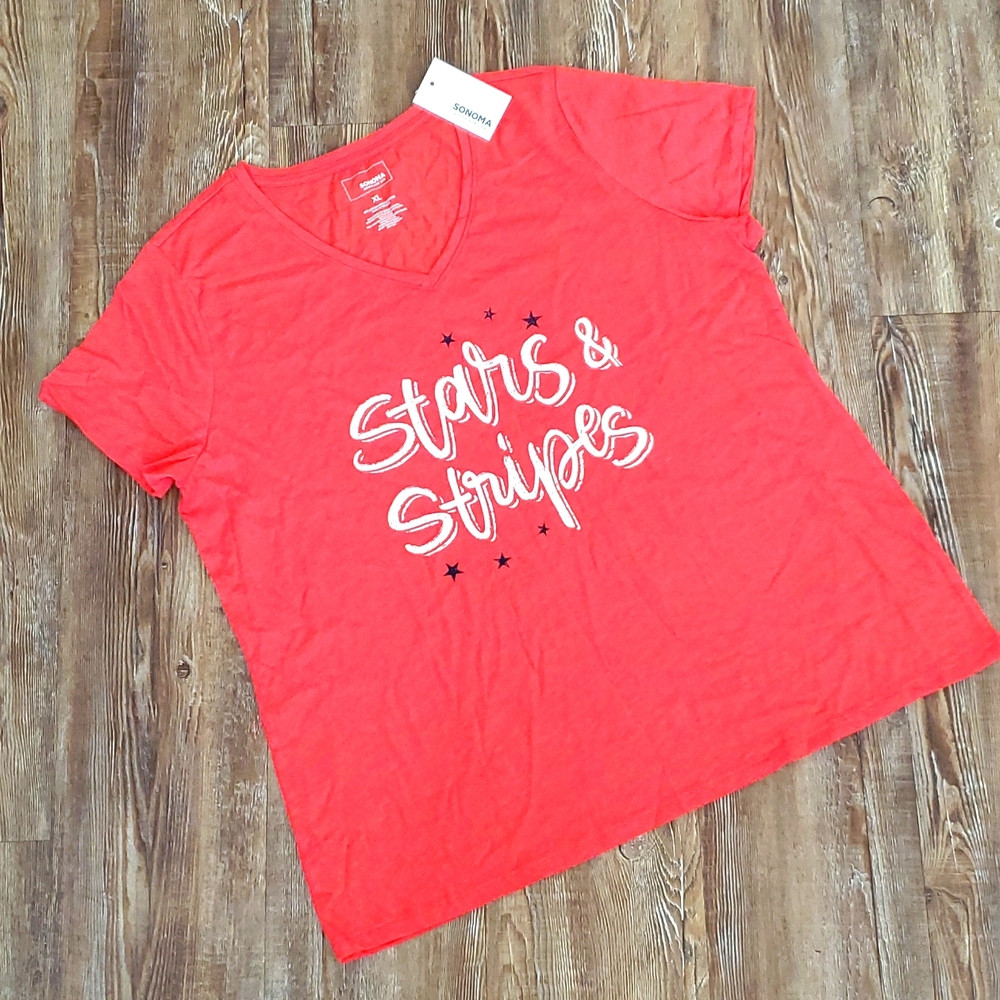 Stars and Stripes V neck Red Tees